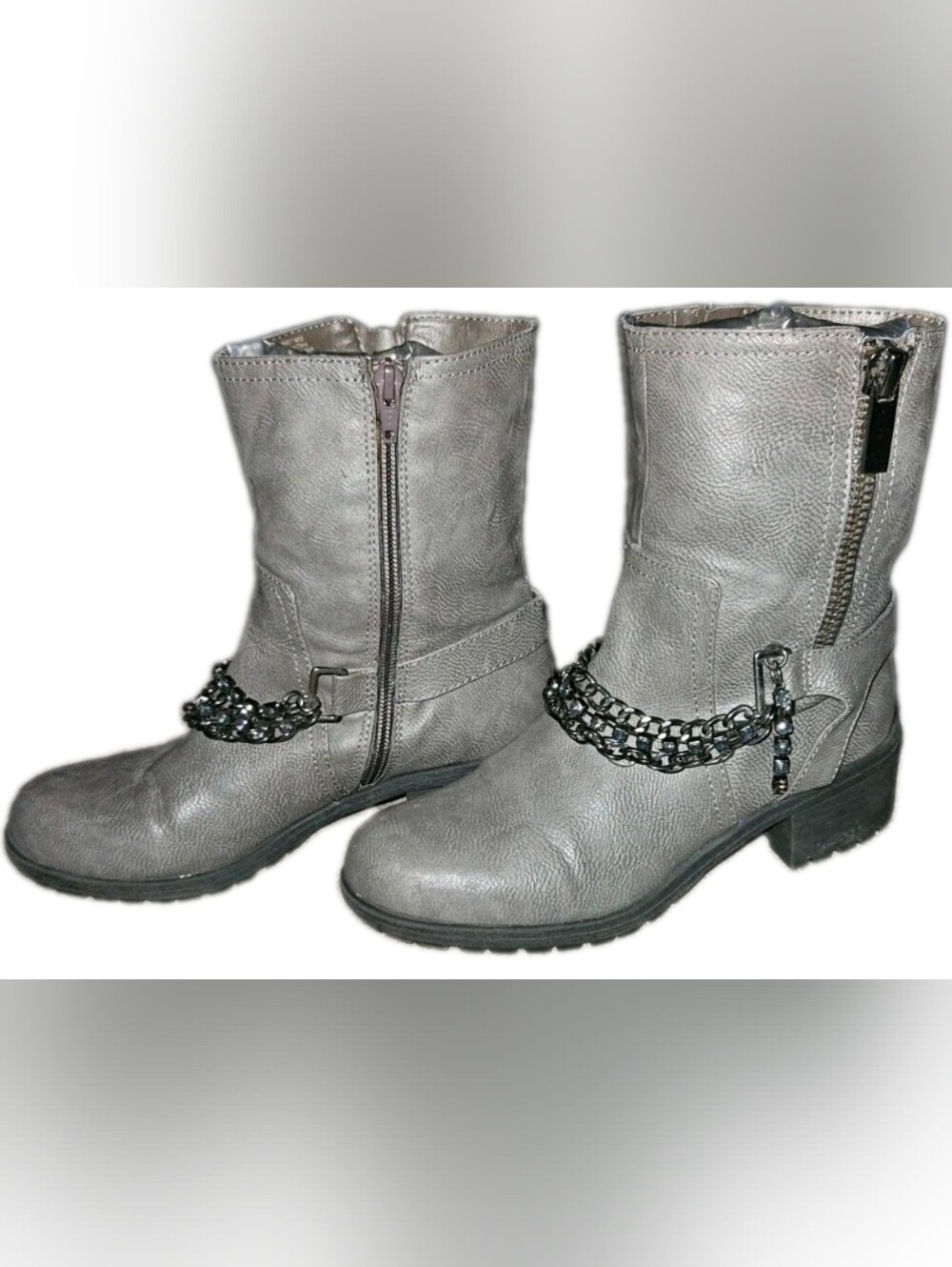 Simply Vera Vera Wang "Marni" Smoke Gray Moto Boots - Womens Size 7